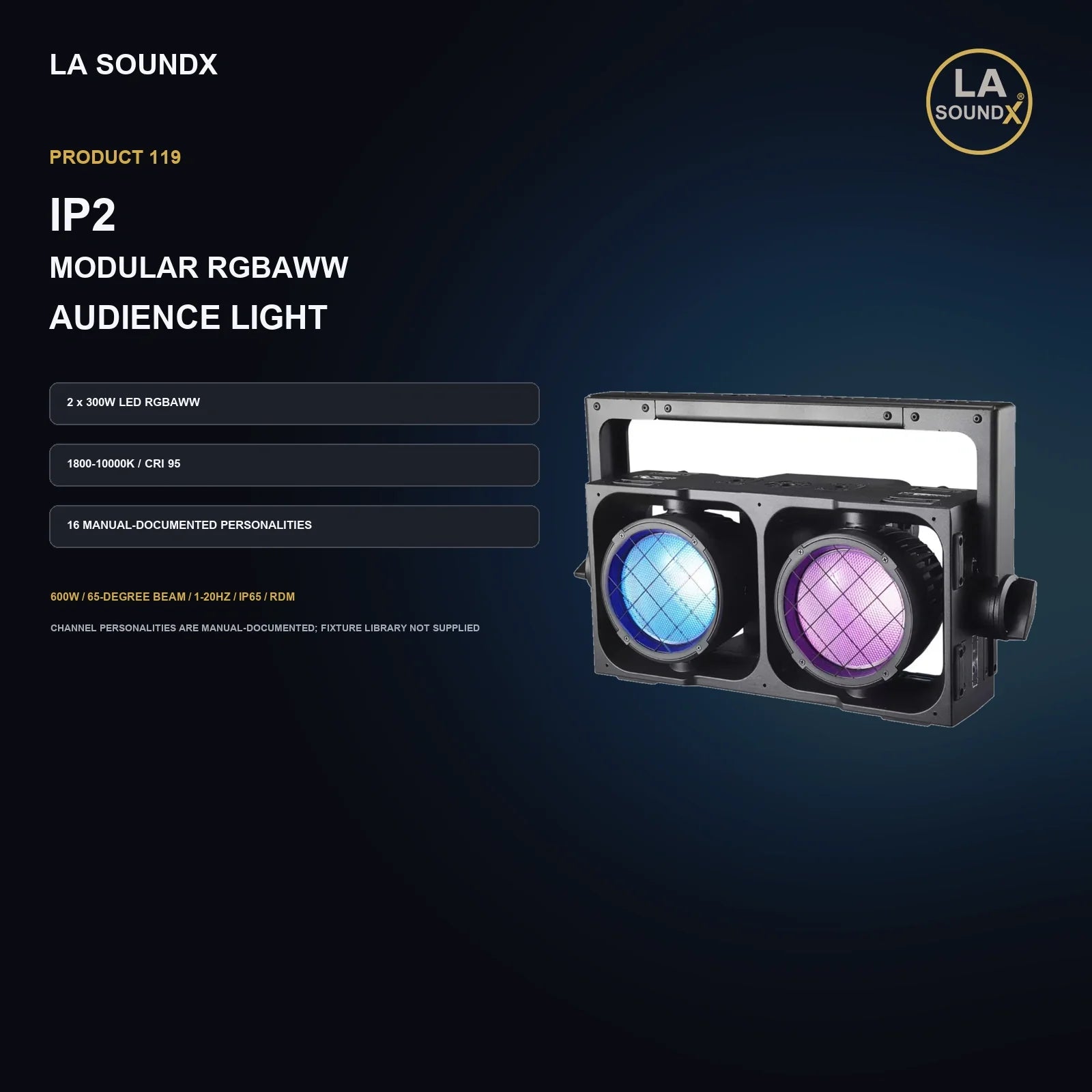 LA SOUNDX IP2 2 x 300W RGBAWW IP65 Modular Audience Light product image 02 delivery 119