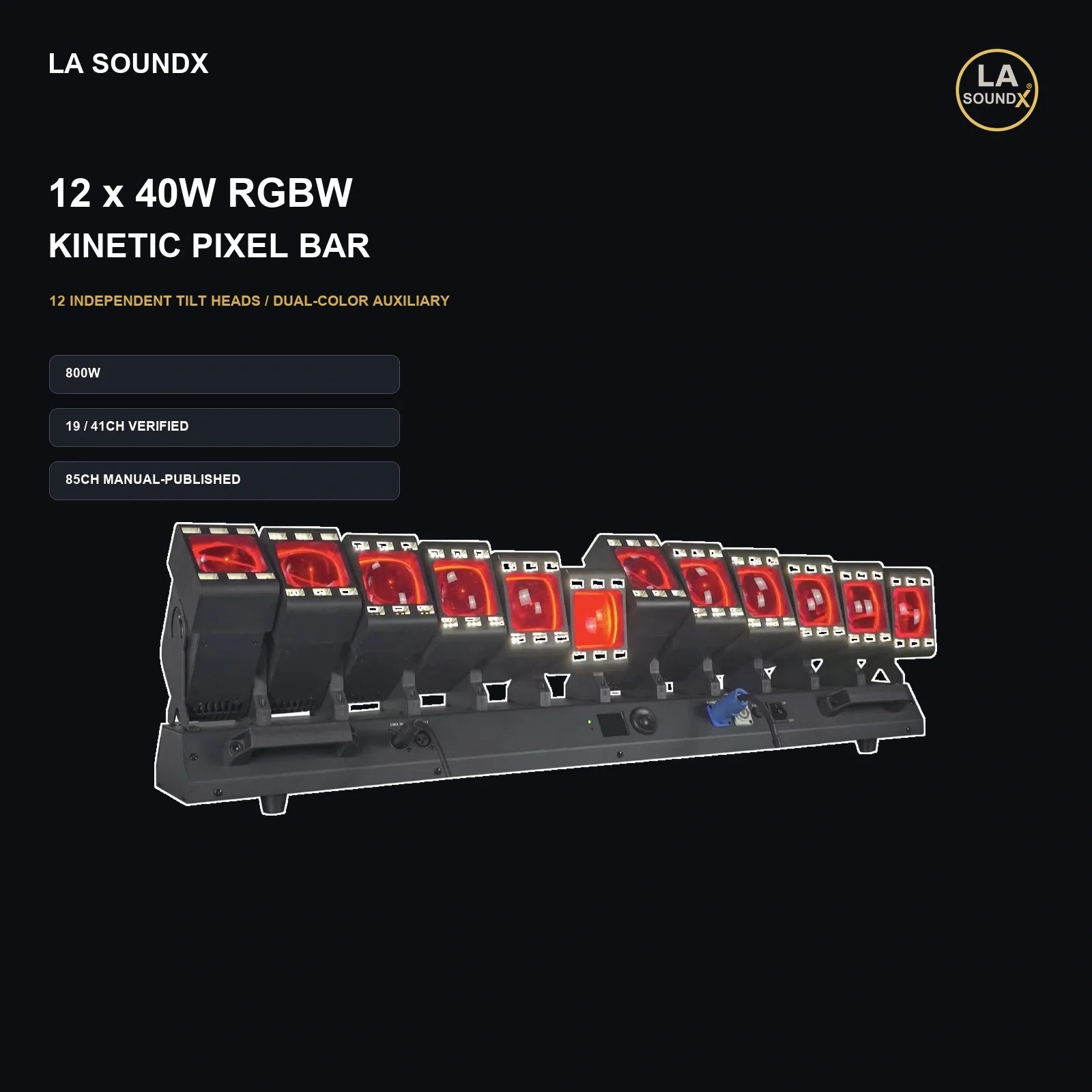 LA SOUNDX 12-head RGBW kinetic pixel bar with auxiliary light product image 02 delivery 031