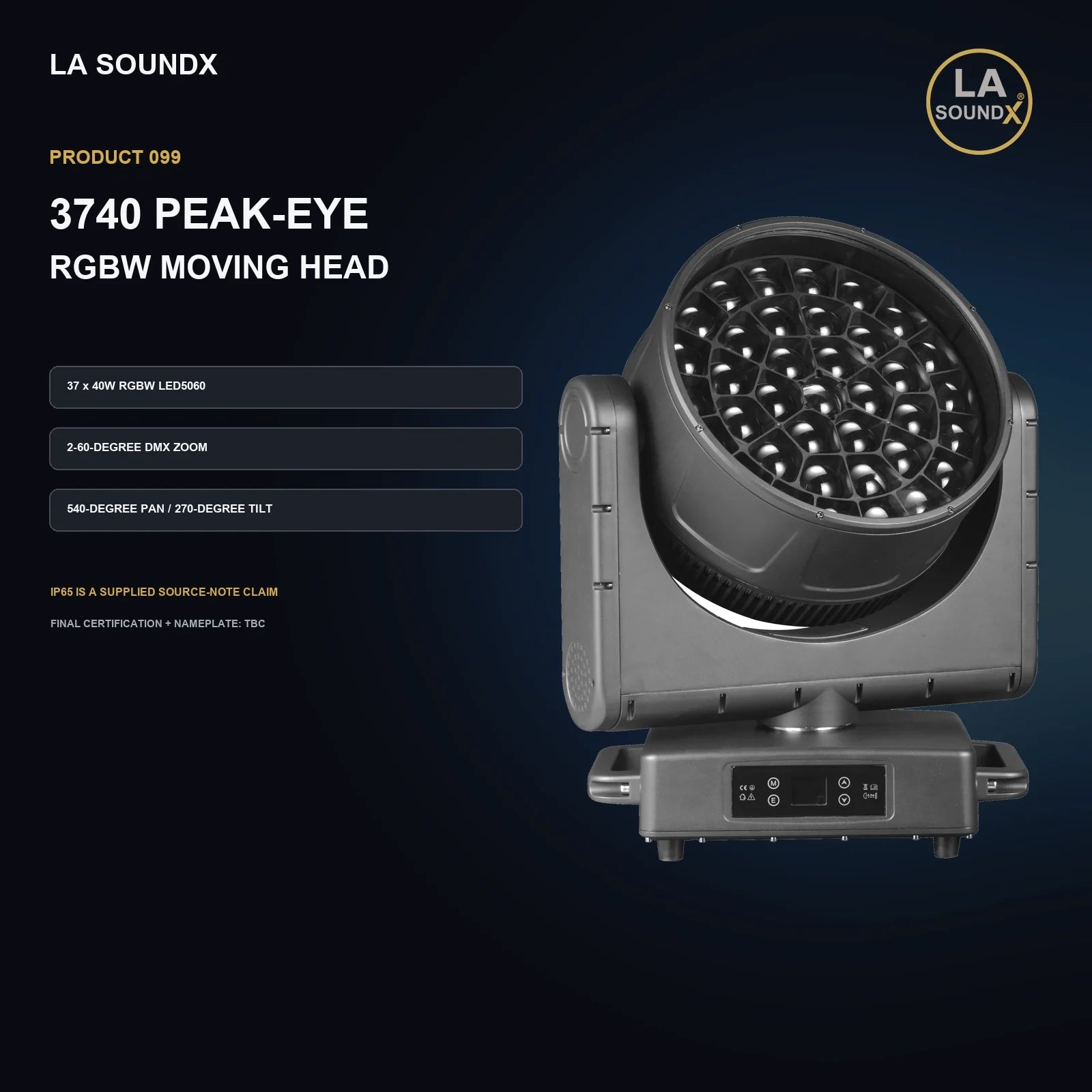 LA SOUNDX Waterproof 3740 Peak Eye 37 x 40W RGBW Moving Head product image 02 delivery 099