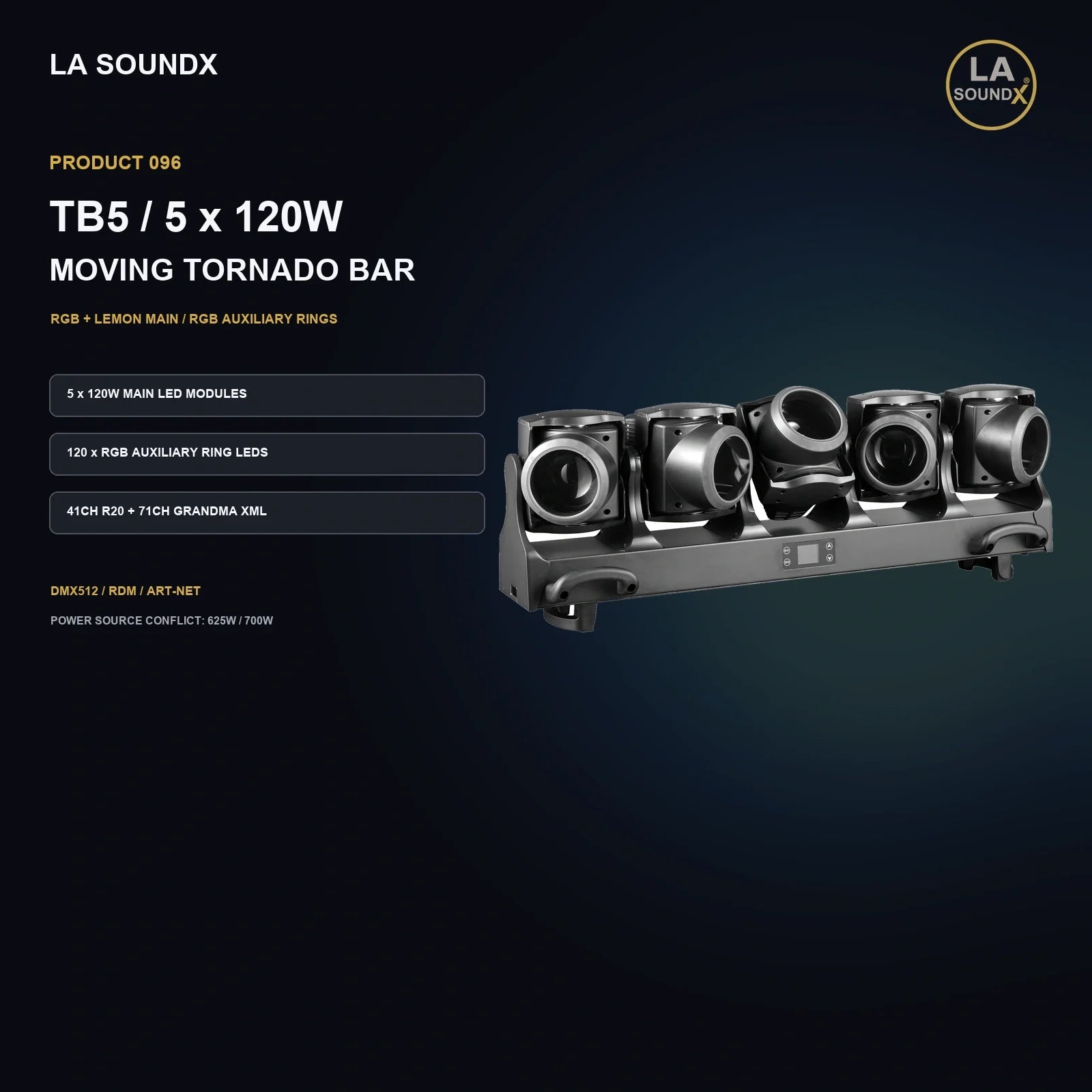 LA SOUNDX TB5 5 x 120W RGBL Moving Tornado Bar product image 02 delivery 096