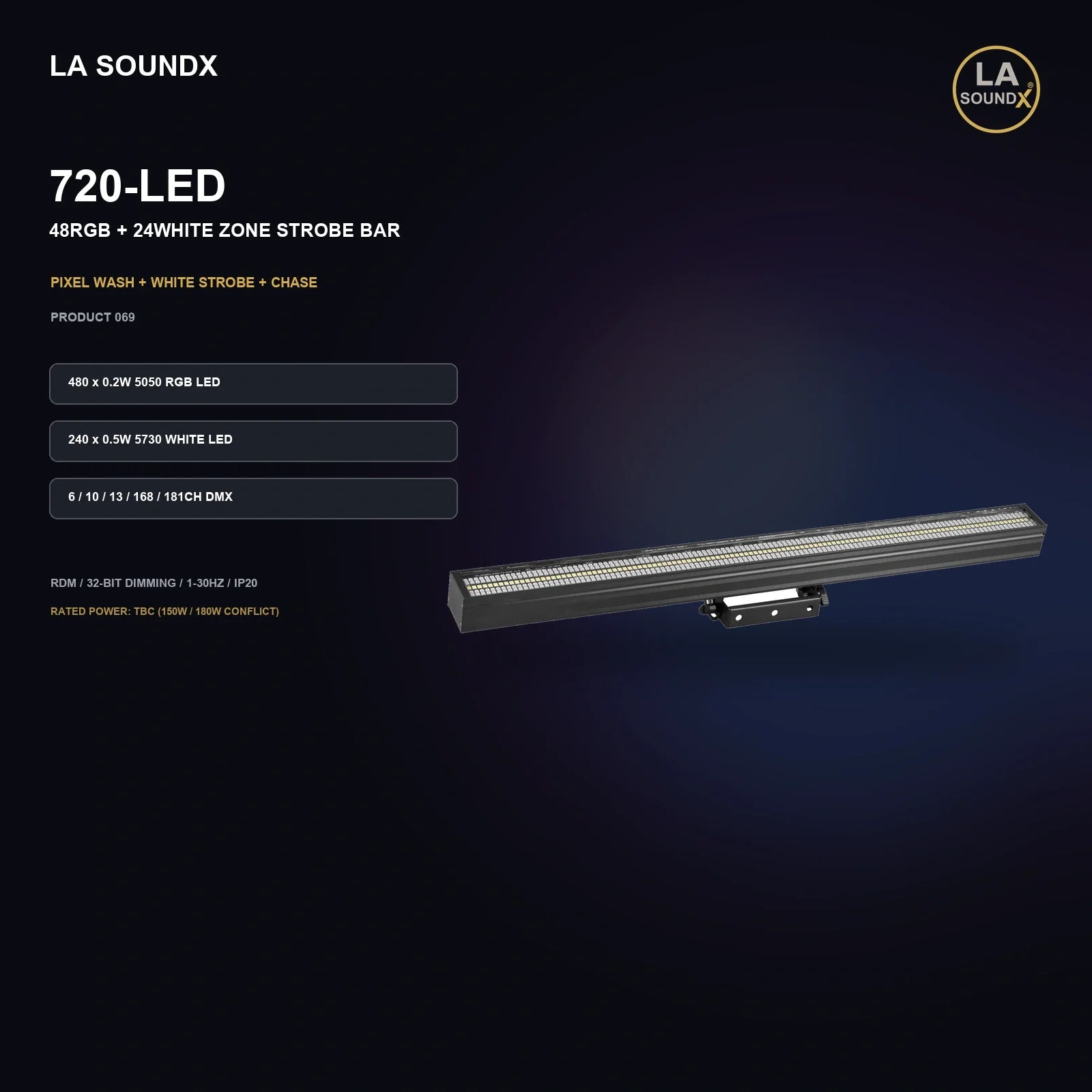 LA SOUNDX 720 LED 48RGB 24White Zone Strobe Bar product image 02 delivery 069