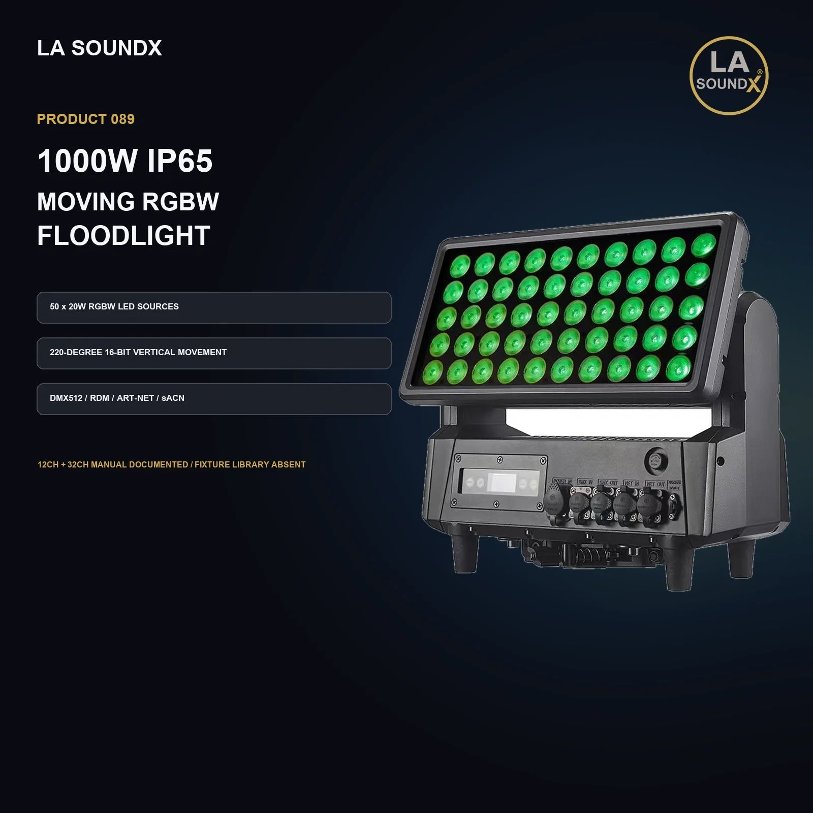 LA SOUNDX 1000W IP65 50 x 20W RGBW Moving Floodlight product image 02 delivery 089