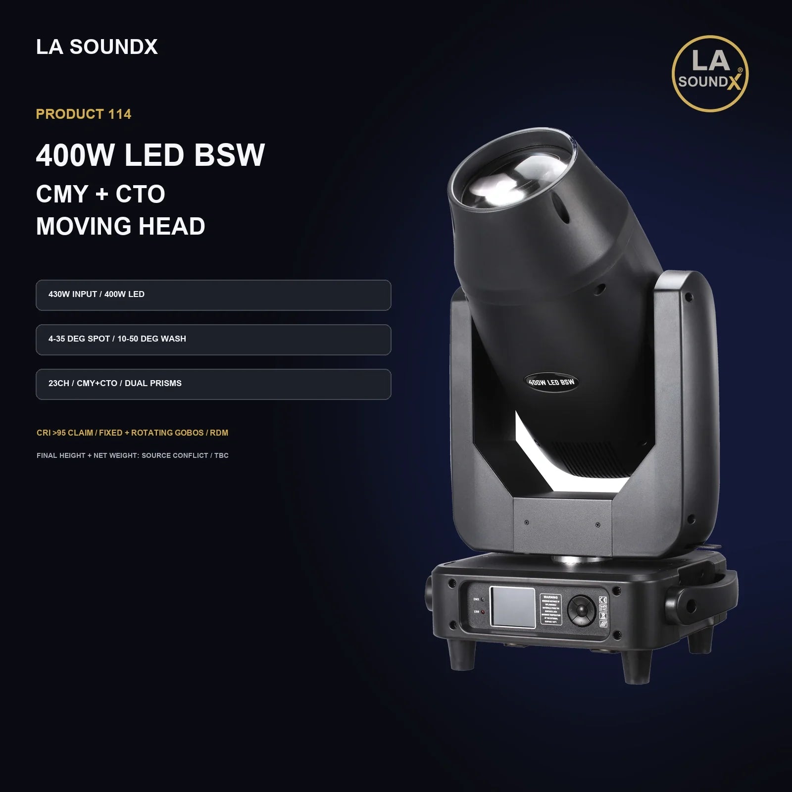 LA SOUNDX 400W LED BSW CMY+CTO Moving Head product image 02 delivery 114