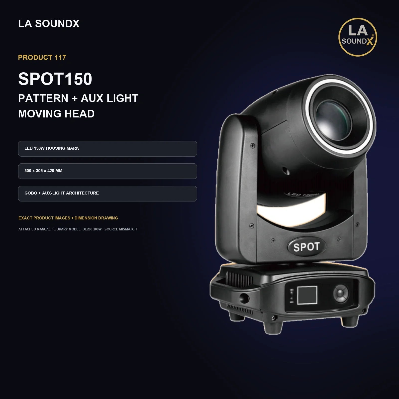 LA SOUNDX SPOT150 Pattern + Auxiliary Light Moving Head product image 02 delivery 117