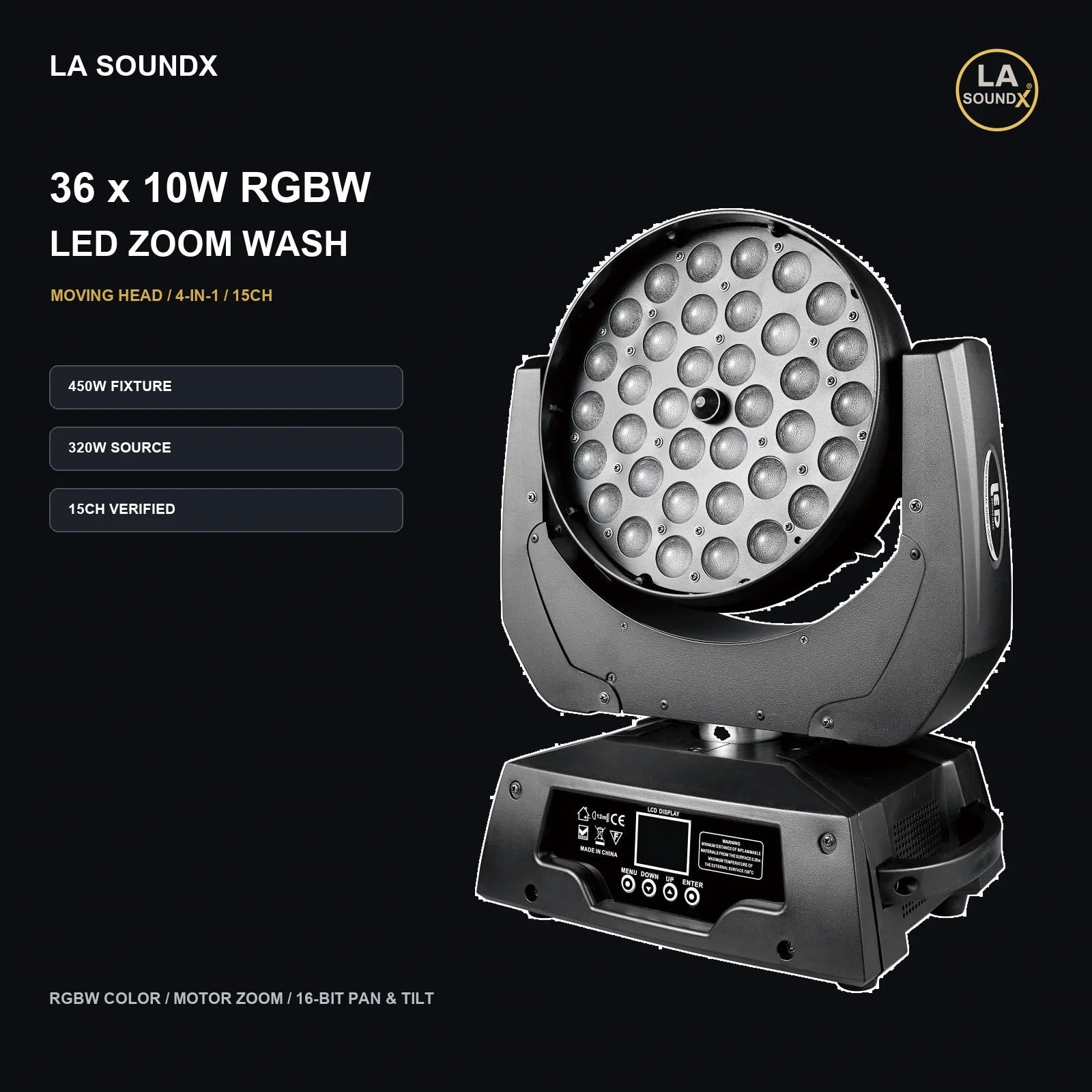 LA SOUNDX 36 x 10W RGBW LED Zoom Wash Moving Head product image 02 delivery 045