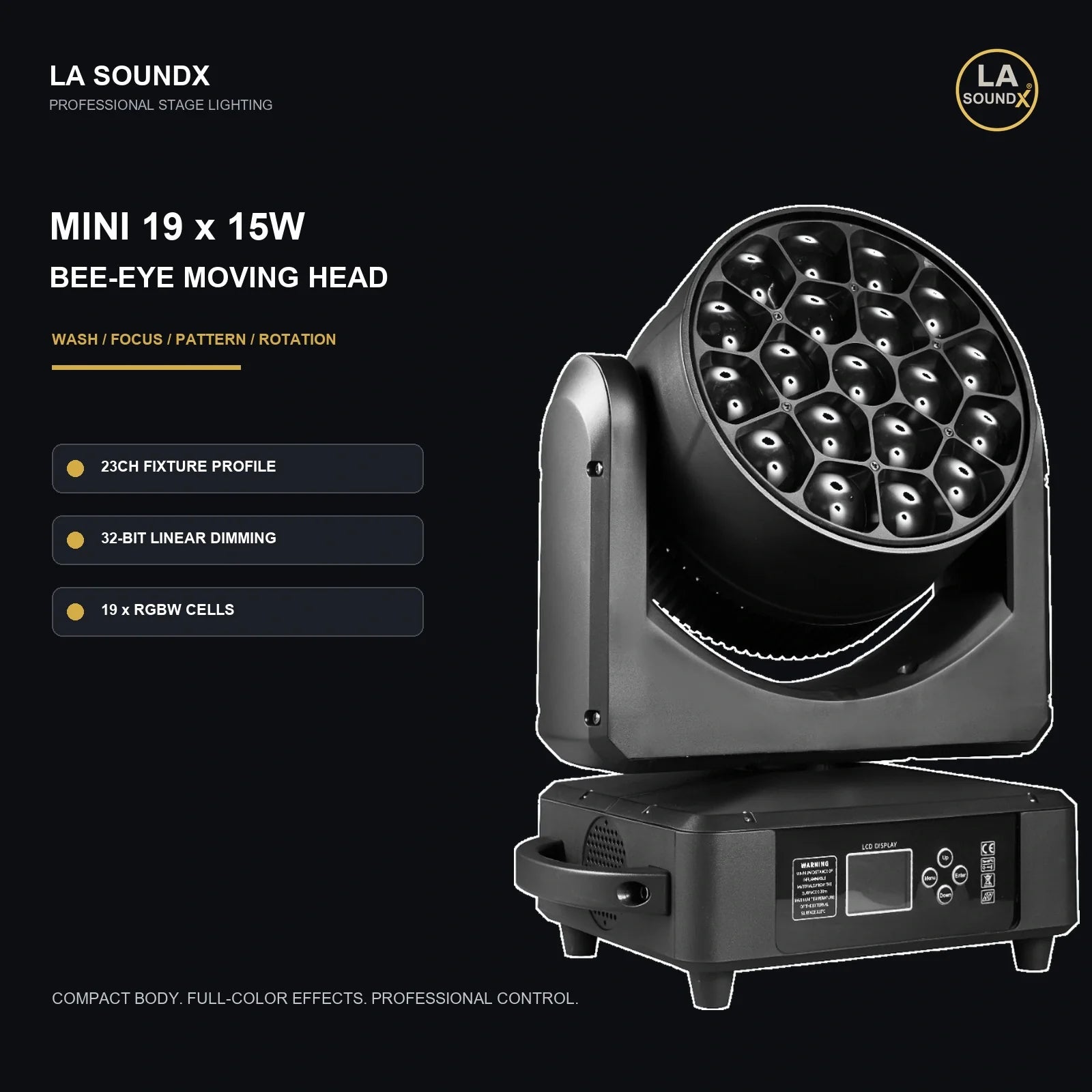 LA SOUNDX Mini 19 x 15W Bee-Eye Moving Head product image 02 delivery 024