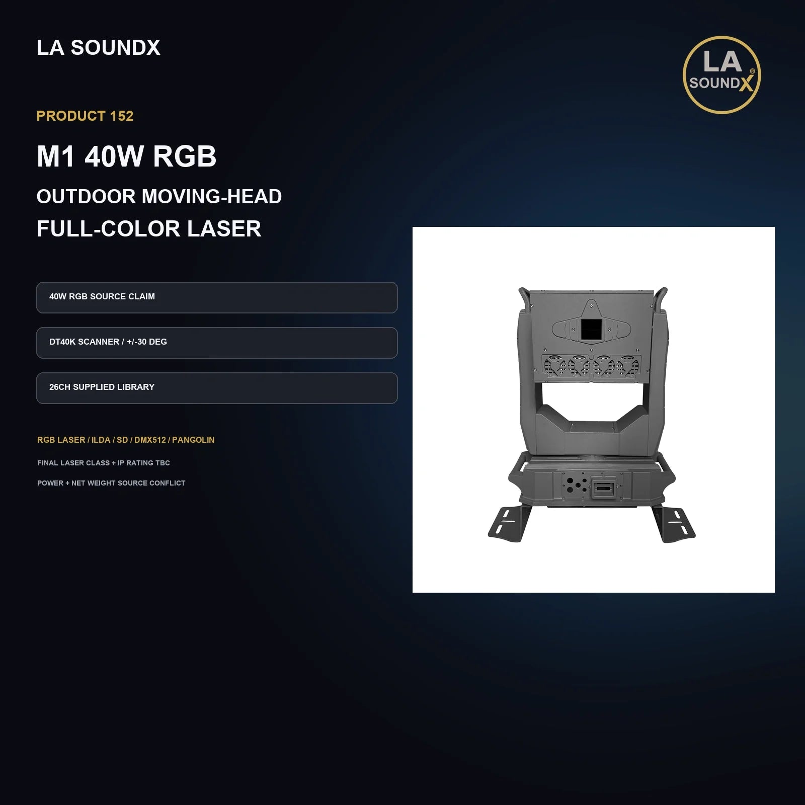 LA SOUNDX M1 40W RGB Moving Head Laser Light product image 02 delivery 152