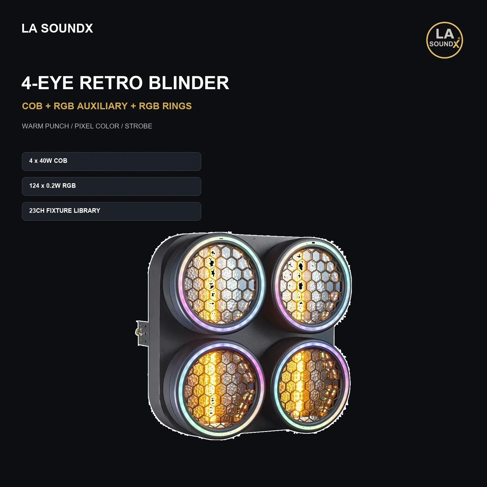 LA SOUNDX Four-eye retro blinder with RGB auxiliary segments and RGB rings product image 02 delivery 042