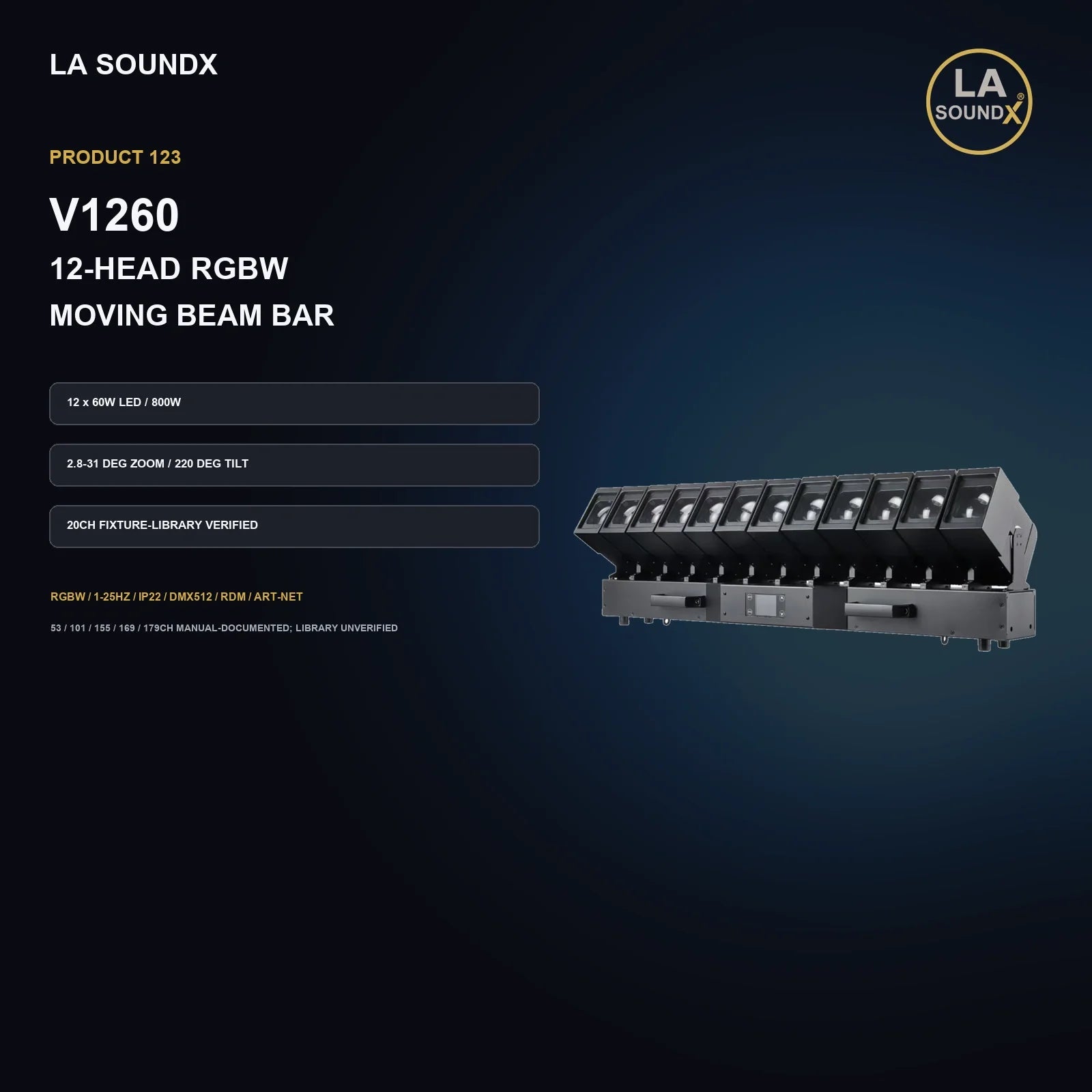 LA SOUNDX V1260 12 x 60W RGBW Moving Beam Bar product image 02 delivery 123