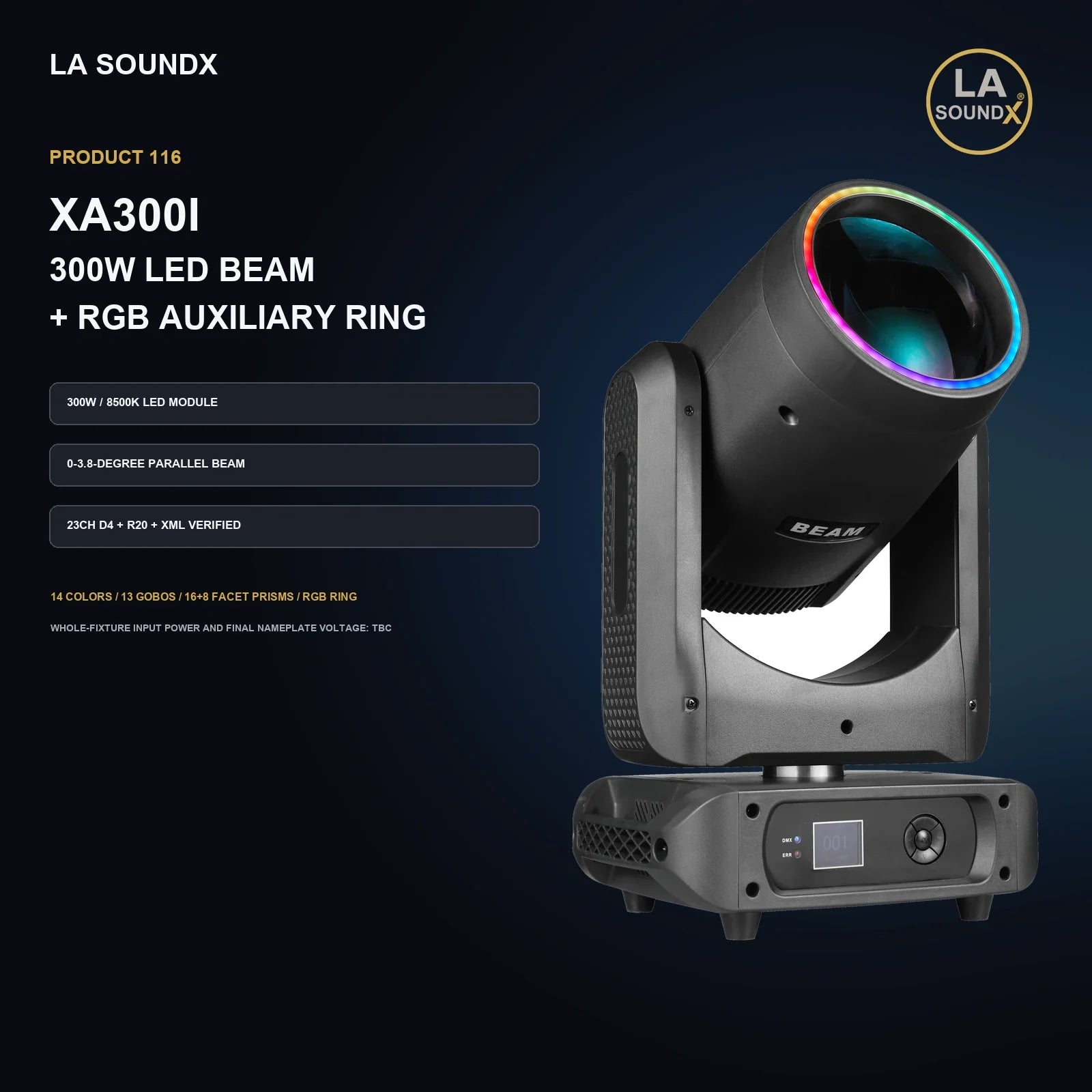 LA SOUNDX XA300I 300W LED Beam with RGB Auxiliary Ring Moving Head product image 02 delivery 116