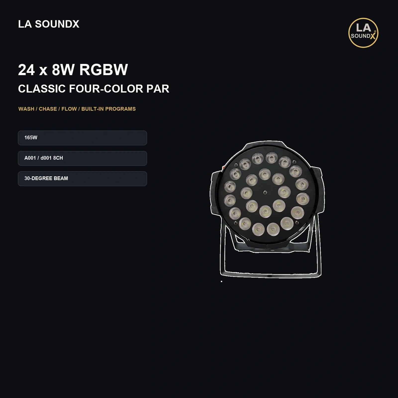 LA SOUNDX 24 x 8W RGBW classic four-color Par light product image 02 delivery 051