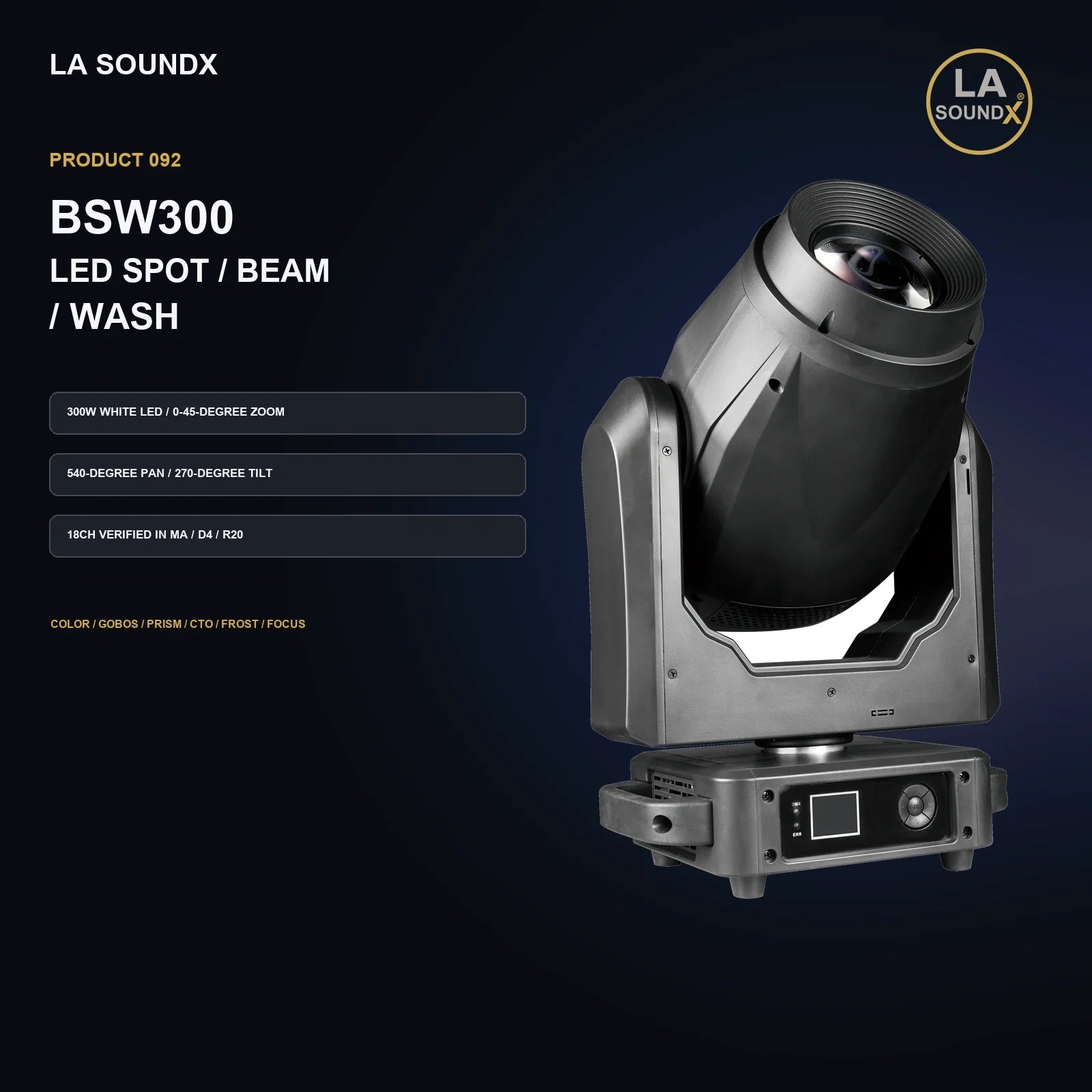LA SOUNDX BSW300 300W LED Spot Beam Wash Moving Head product image 02 delivery 092