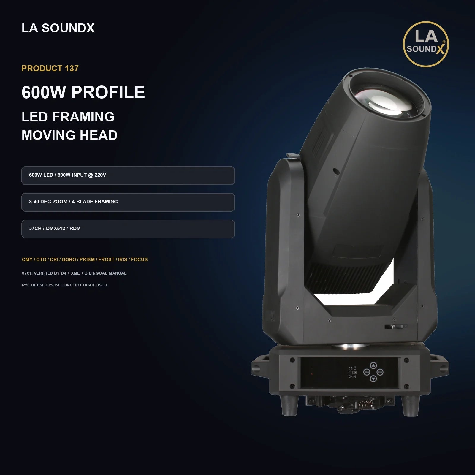 LA SOUNDX 600W LED Profile Framing Moving Head product image 02 delivery 137