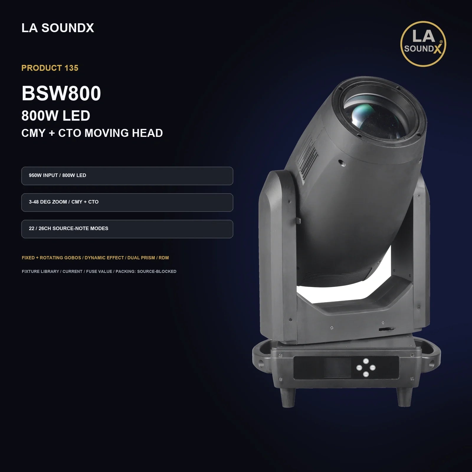 LA SOUNDX BSW800 800W LED CMY CTO 3 in 1 Moving Head product image 02 delivery 135