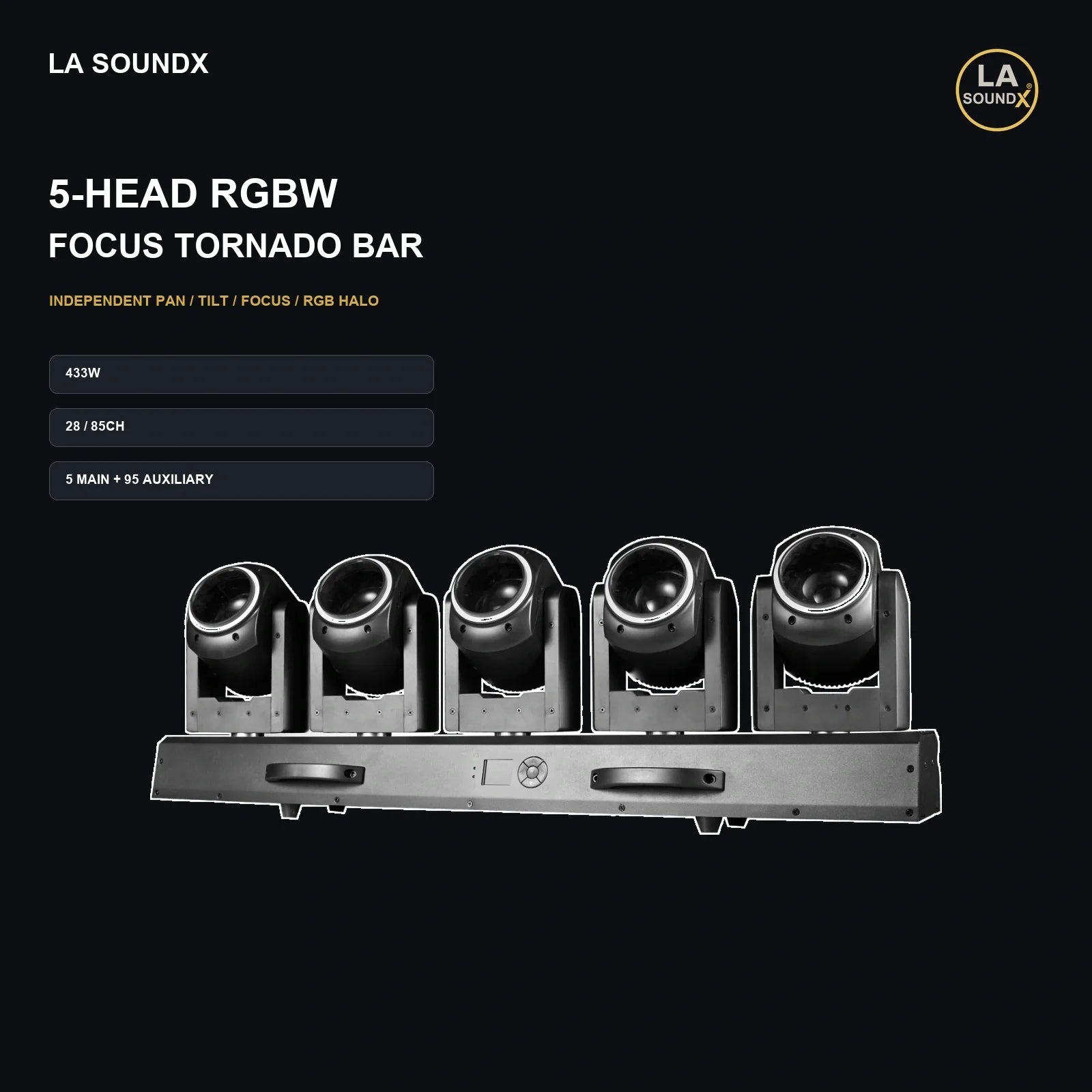 LA SOUNDX 5 x 80W RGBW Focus Tornado Moving Bar product image 02 delivery 036