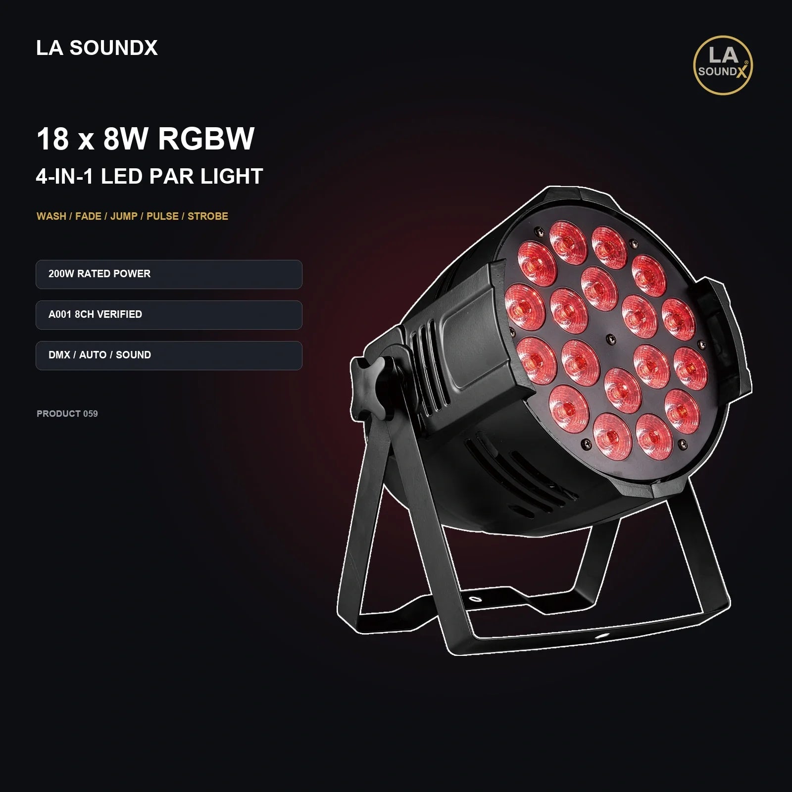 LA SOUNDX 18 x 8W RGBW 4-in-1 LED PAR light product image 02 delivery 059