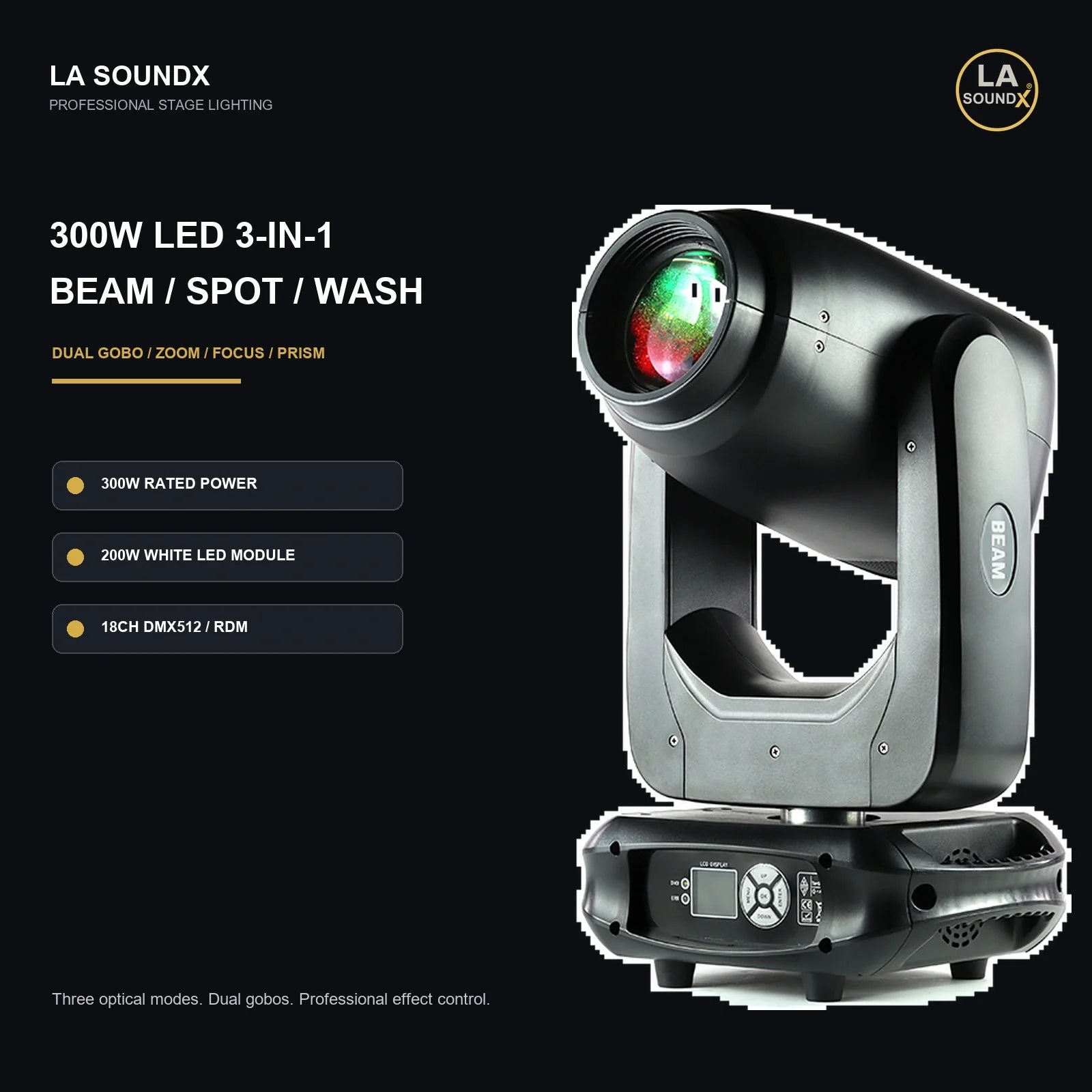 LA SOUNDX 300W LED 3-in-1 Beam / Spot / Wash Moving Head product image 02 delivery 019