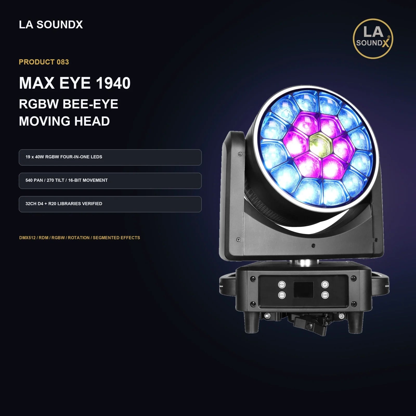 LA SOUNDX Max Eye 1940 19 x 40W RGBW Bee Eye Moving Head product image 02 delivery 083