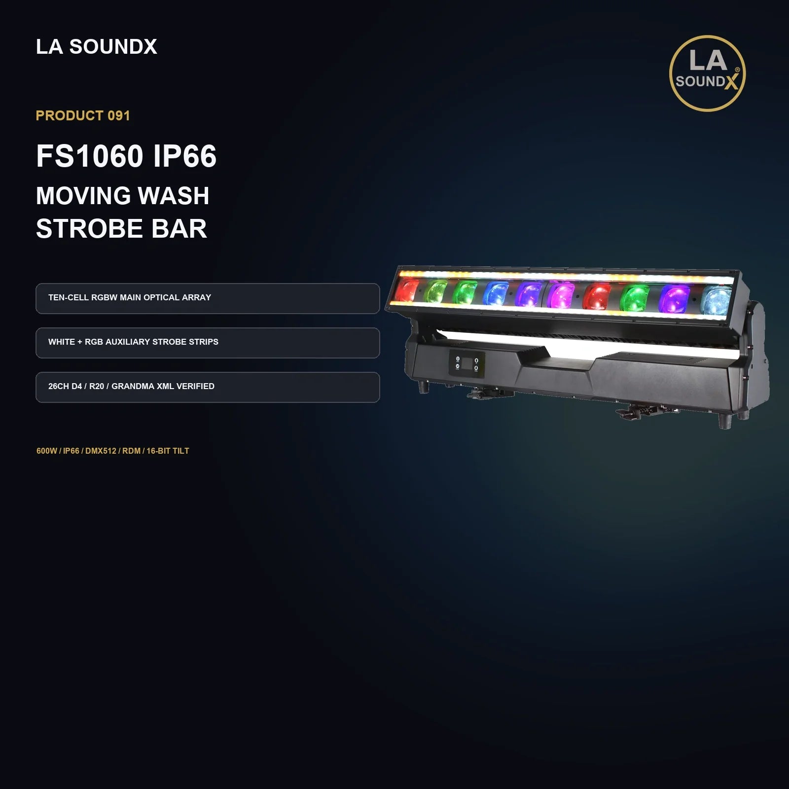 LA SOUNDX FS1060 IP66 RGBW Moving Wash Strobe Bar product image 02 delivery 091