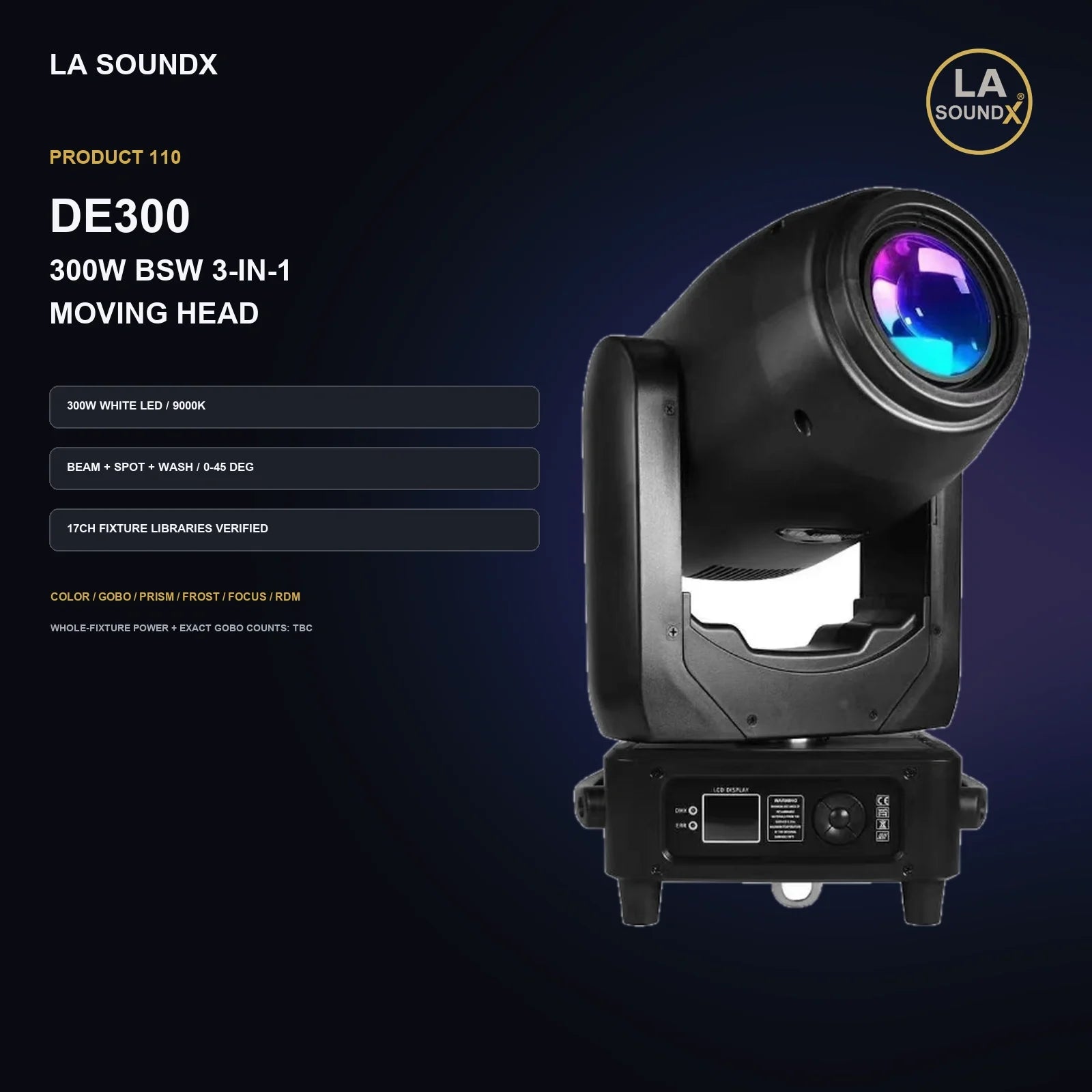 LA SOUNDX DE300 300W BSW 3-in-1 Moving Head product image 02 delivery 110