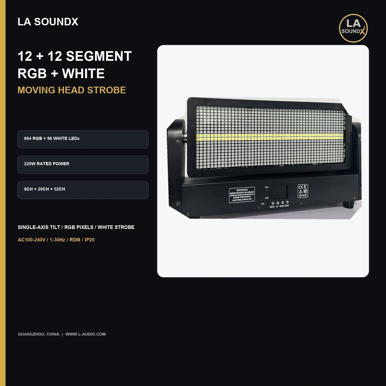 LA SOUNDX 12 + 12 Segment RGB + White Moving Head Strobe product image 02 delivery 058