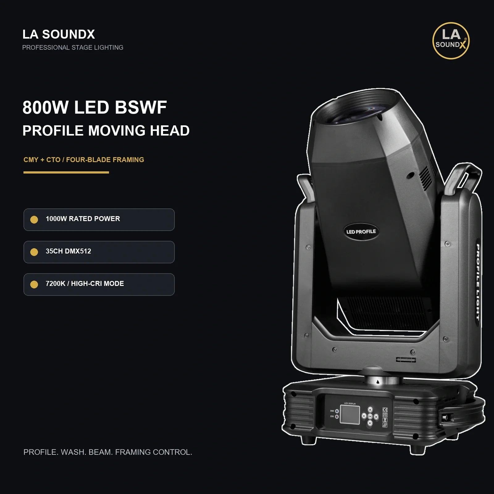 LA SOUNDX 800W LED BSWF Profile Moving Head with CMY + CTO product image 02 delivery 020