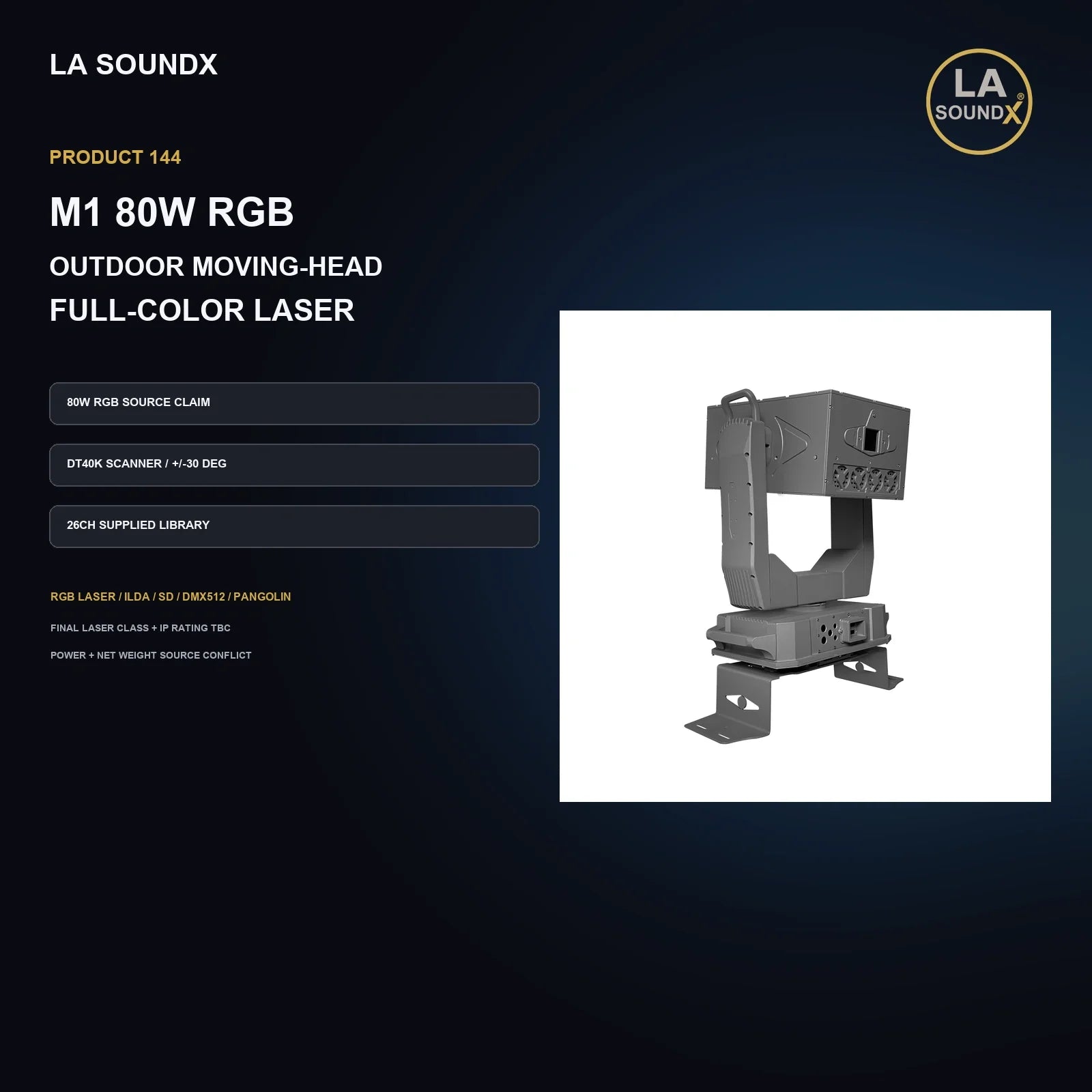 LA SOUNDX M1 80W RGB Moving Head Laser product image 02 delivery 144