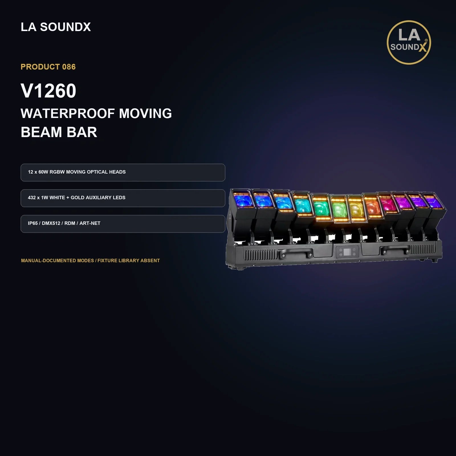 LA SOUNDX V1260 Waterproof 12 x 60W RGBW Moving Beam Bar product image 02 delivery 086