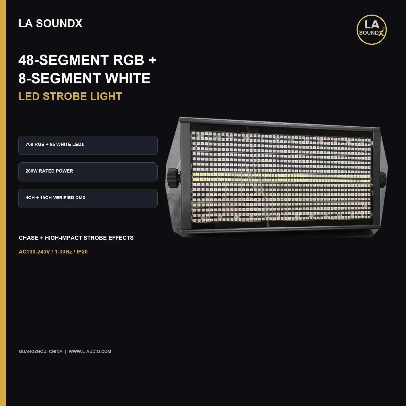 LA SOUNDX 48-Segment RGB + 8-Segment White LED Strobe Light product image 02 delivery 057
