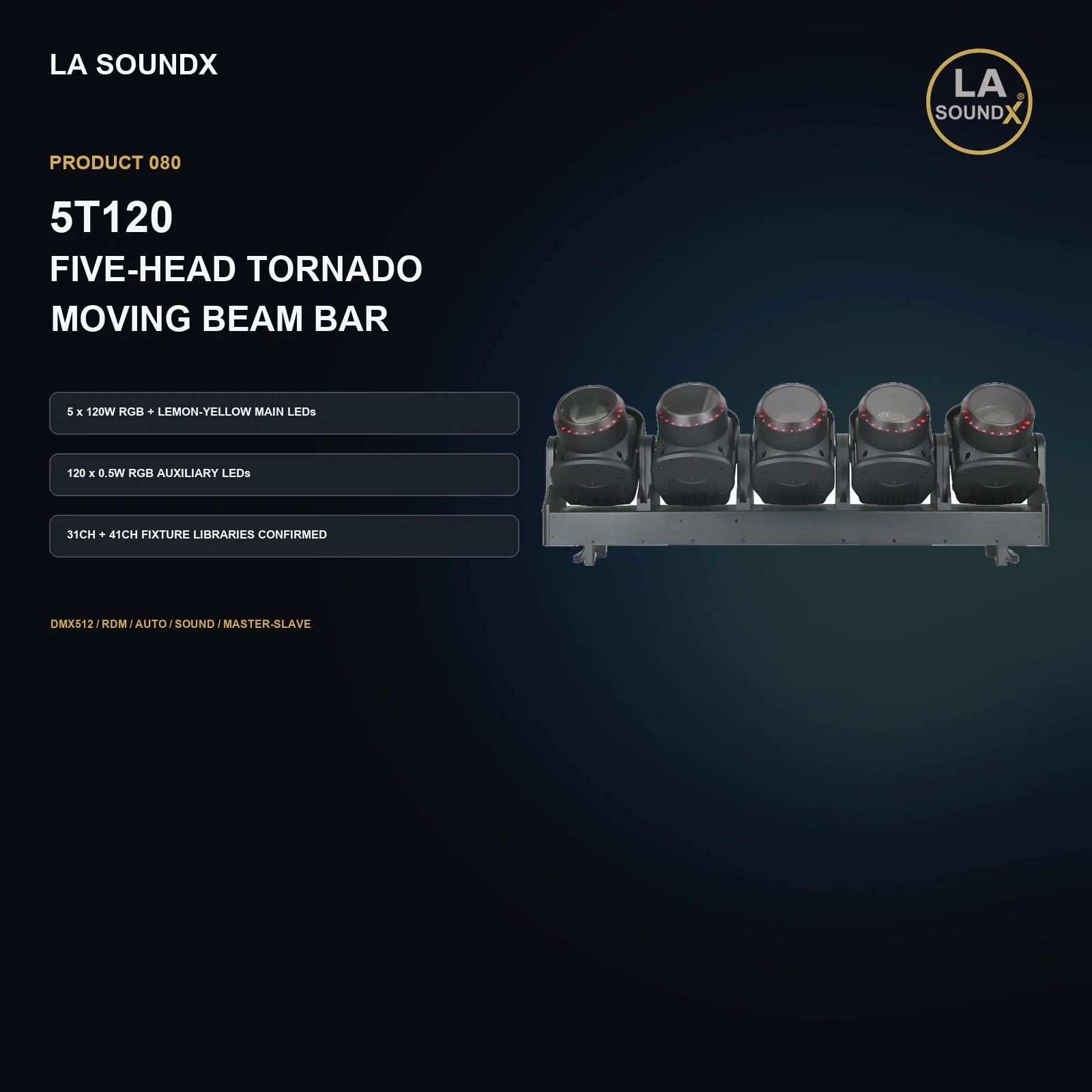 LA SOUNDX 5T120 Five Head Tornado Moving Beam Bar product image 02 delivery 080