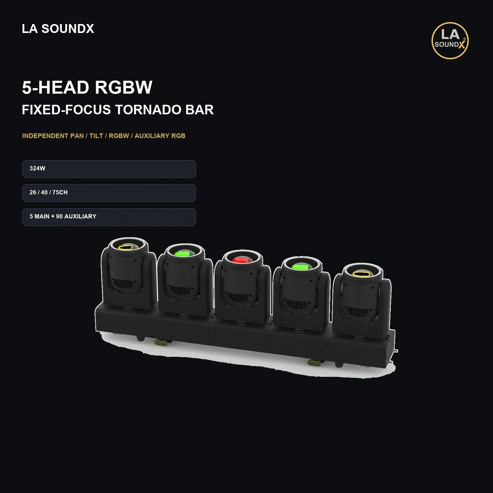 LA SOUNDX 5 x 80W RGBW Fixed-Focus Tornado Moving Bar product image 02 delivery 037