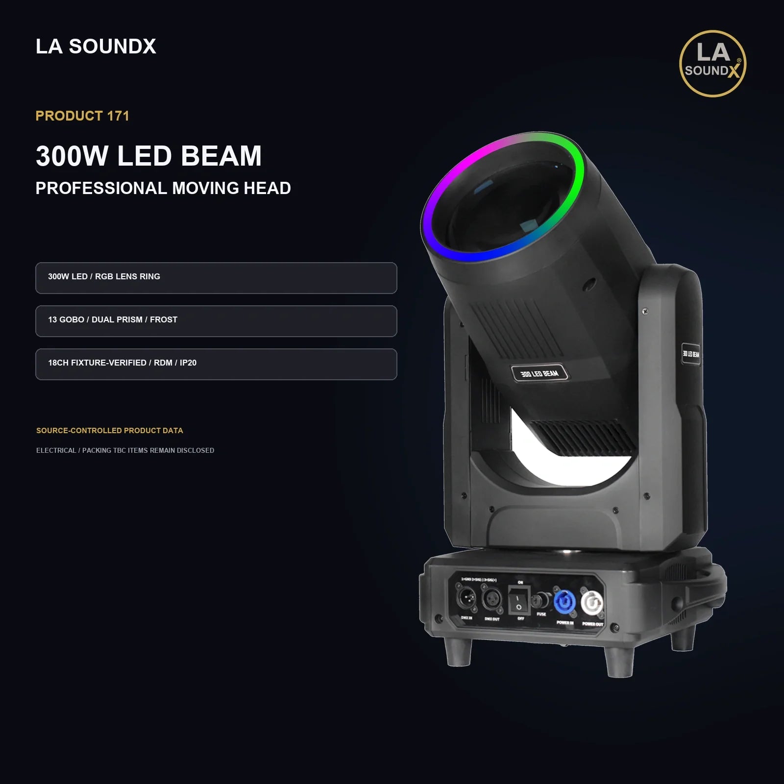 LA SOUNDX 300W LED Beam Moving Head with RGB Ring product image 02 delivery 171