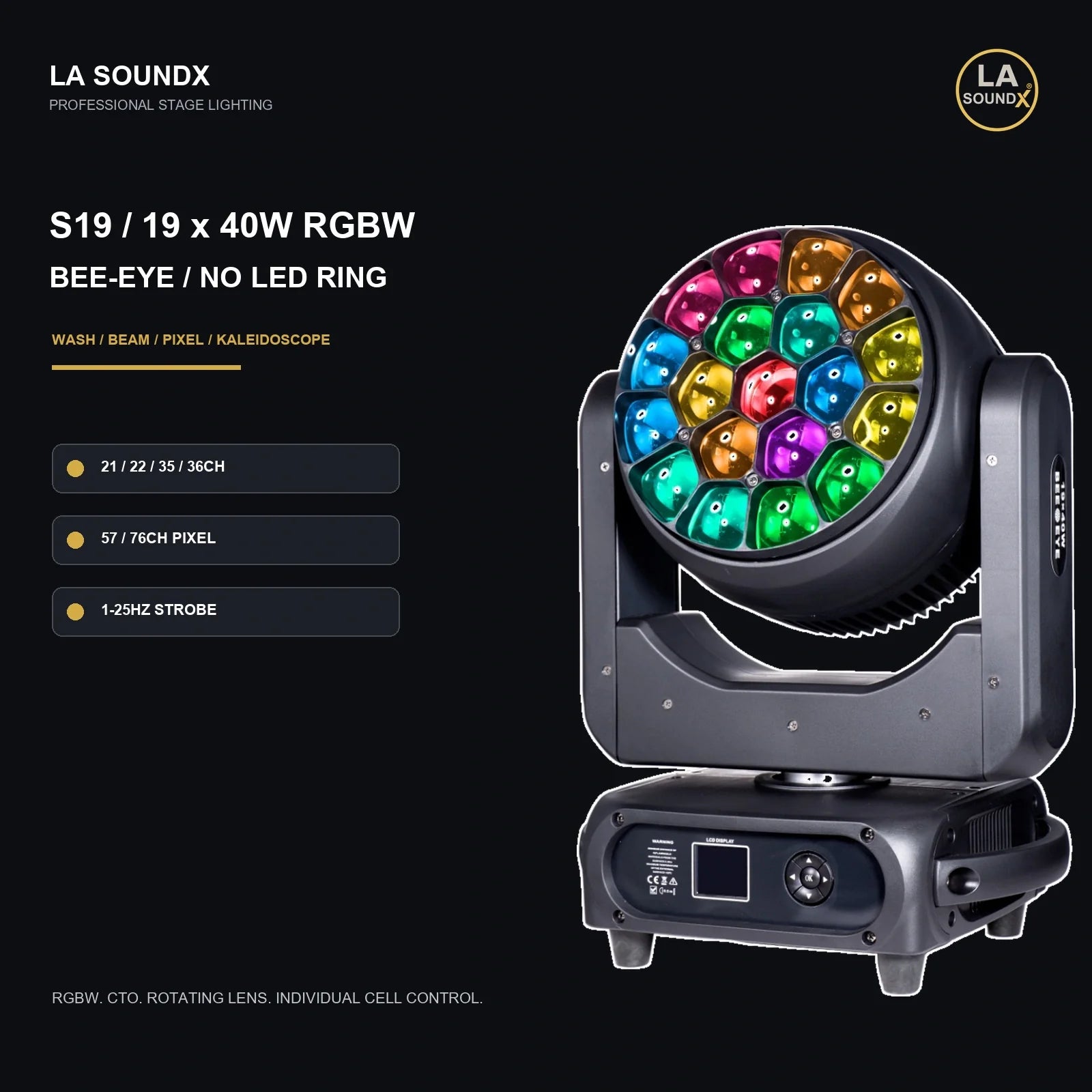 LA SOUNDX S19 19 x 40W Bee-Eye Moving Head - No LED Ring product image 02 delivery 025