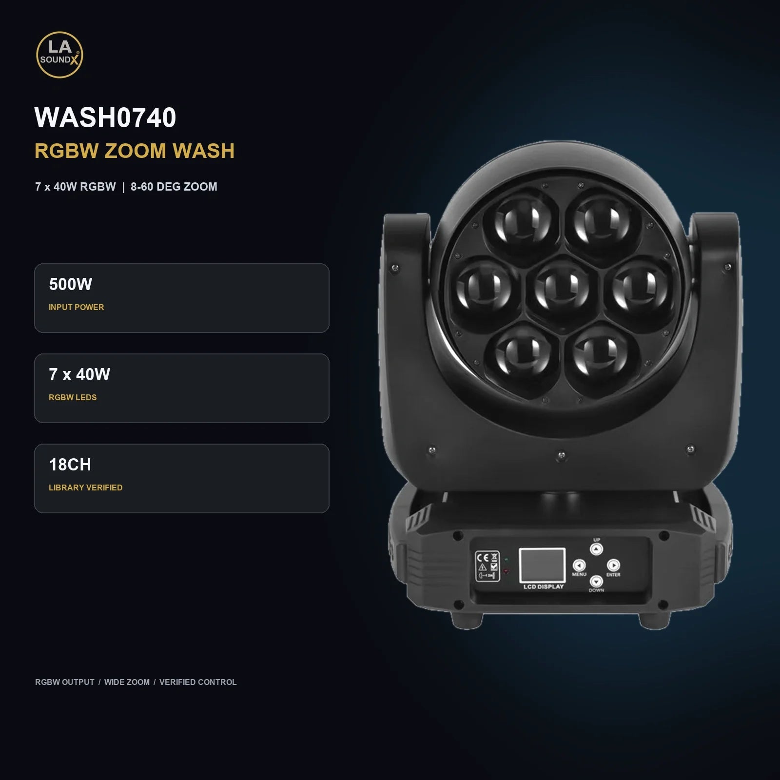 LA SOUNDX WASH0740 7 x 40W RGBW Zoom Wash Moving Head product image 02 delivery 107