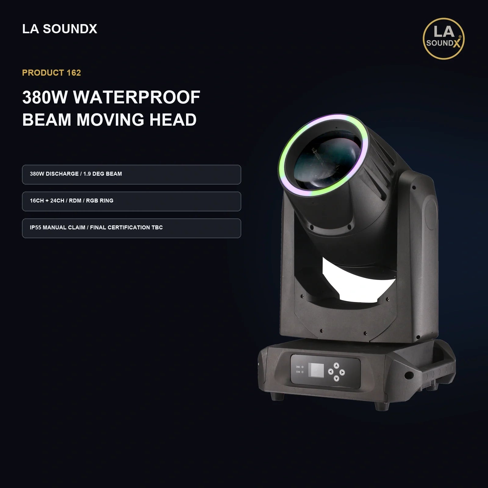 LA SOUNDX 380W IP55 Beam Moving Head with RGB Ring product image 02 delivery 162