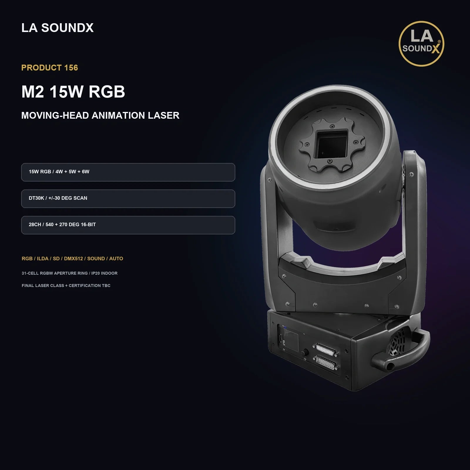 LA SOUNDX M2 15W RGB Moving Head Animation Laser product image 02 delivery 156