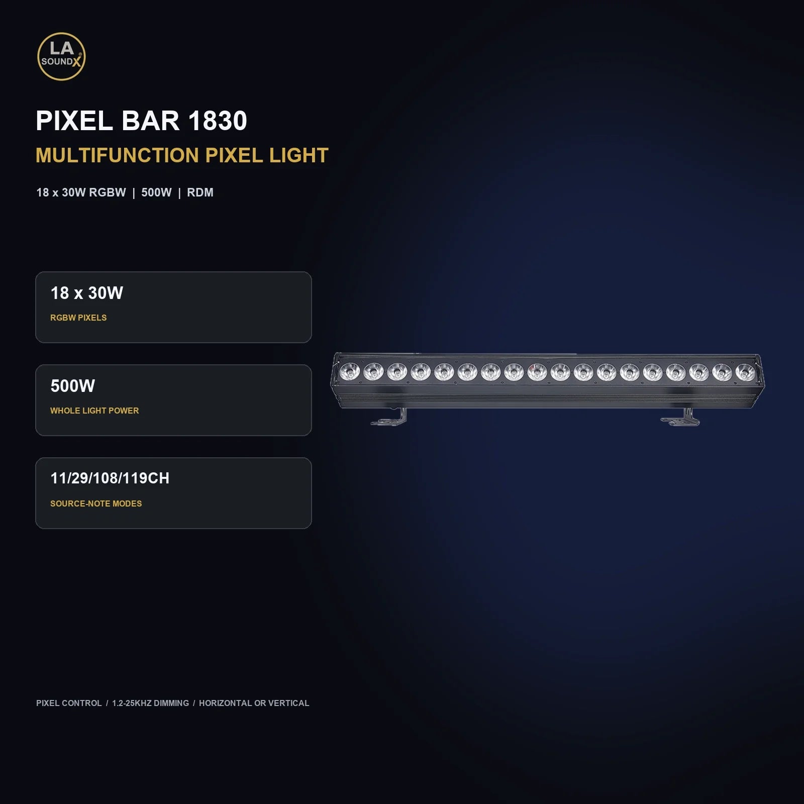 LA SOUNDX Pixel Bar 1830 18 x 30W RGBW Multifunction Pixel Light product image 02 delivery 105