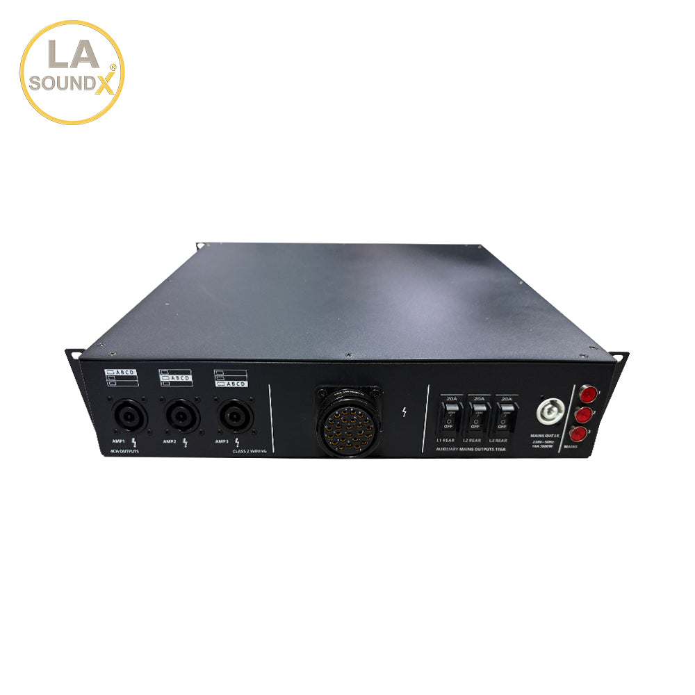 2 RU mains power distributor & loudspeaker connector panel