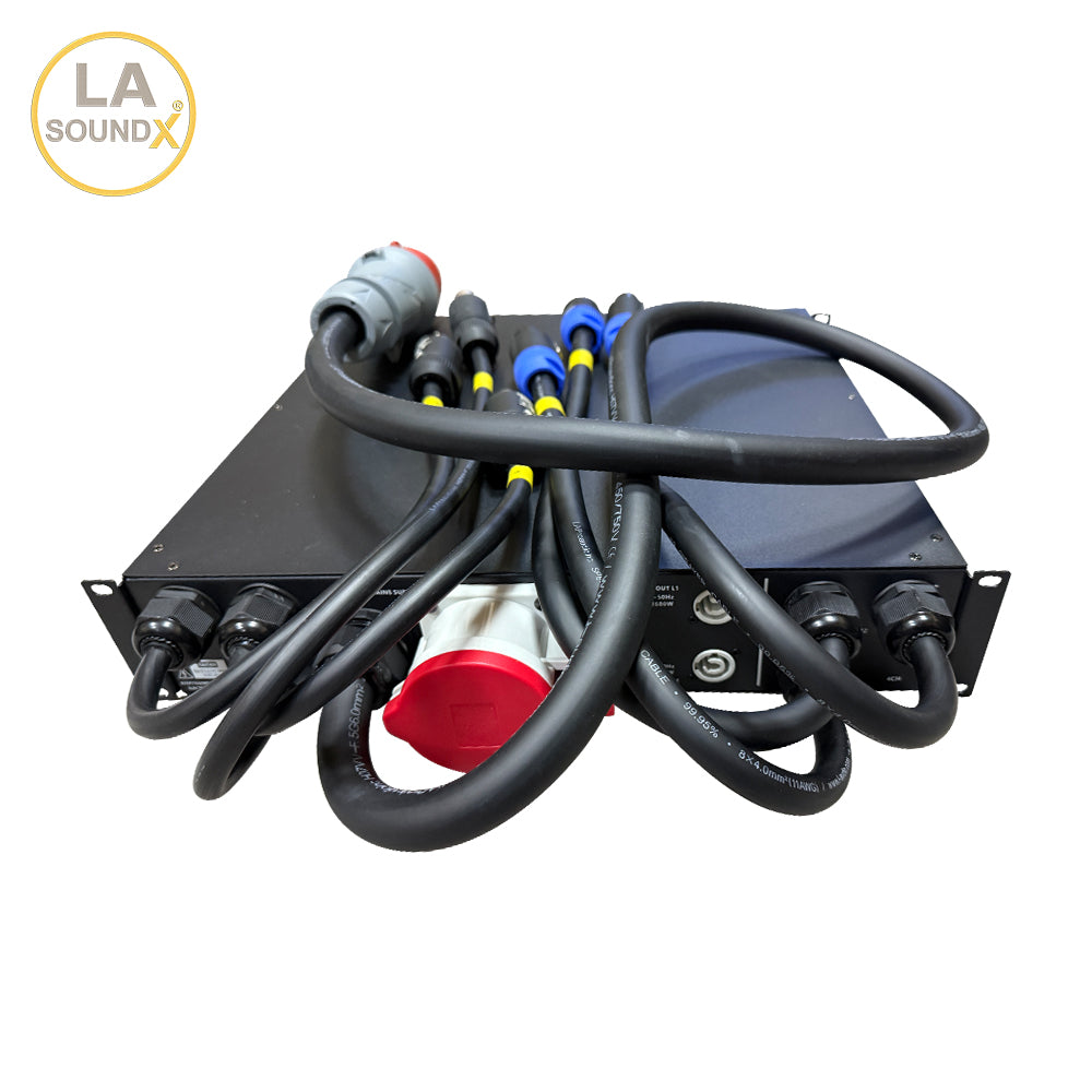2 RU mains power distributor & loudspeaker connector panel