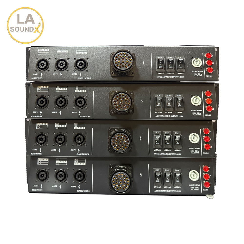 2 RU mains power distributor & loudspeaker connector panel