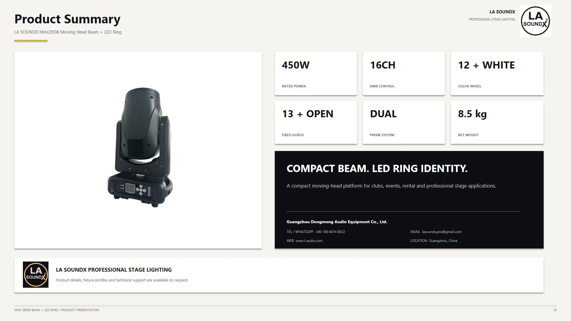 LA SOUNDX Mini 295W Moving Head Beam + LED Ring product detail 16