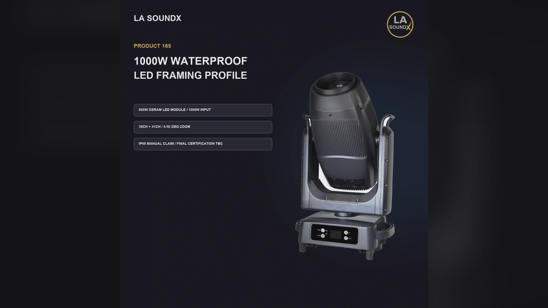 LA SOUNDX 1000W IP66 LED Framing Profile Moving Head product video 01 delivery 165
