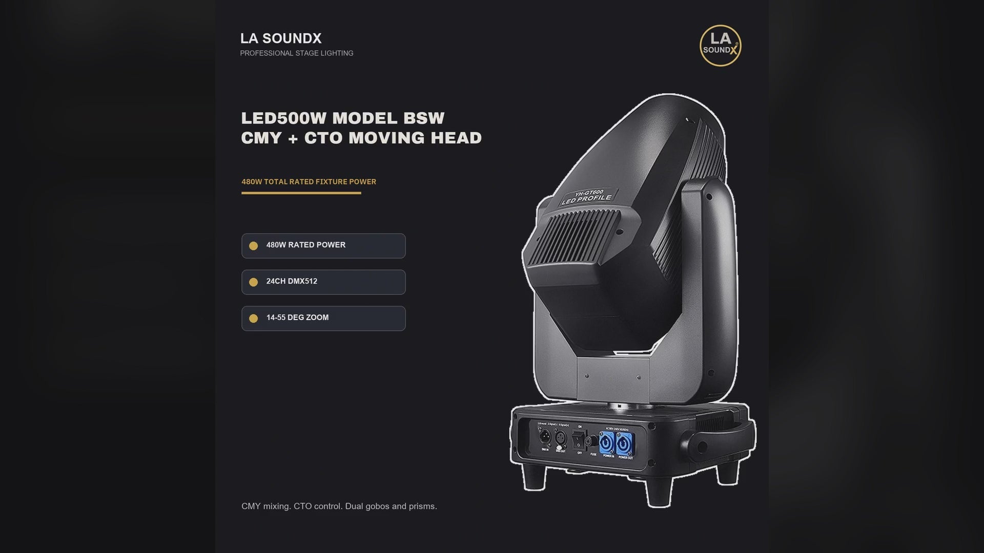 LA SOUNDX 500W LED BSW Moving Head with CMY + CTO product video delivery 018