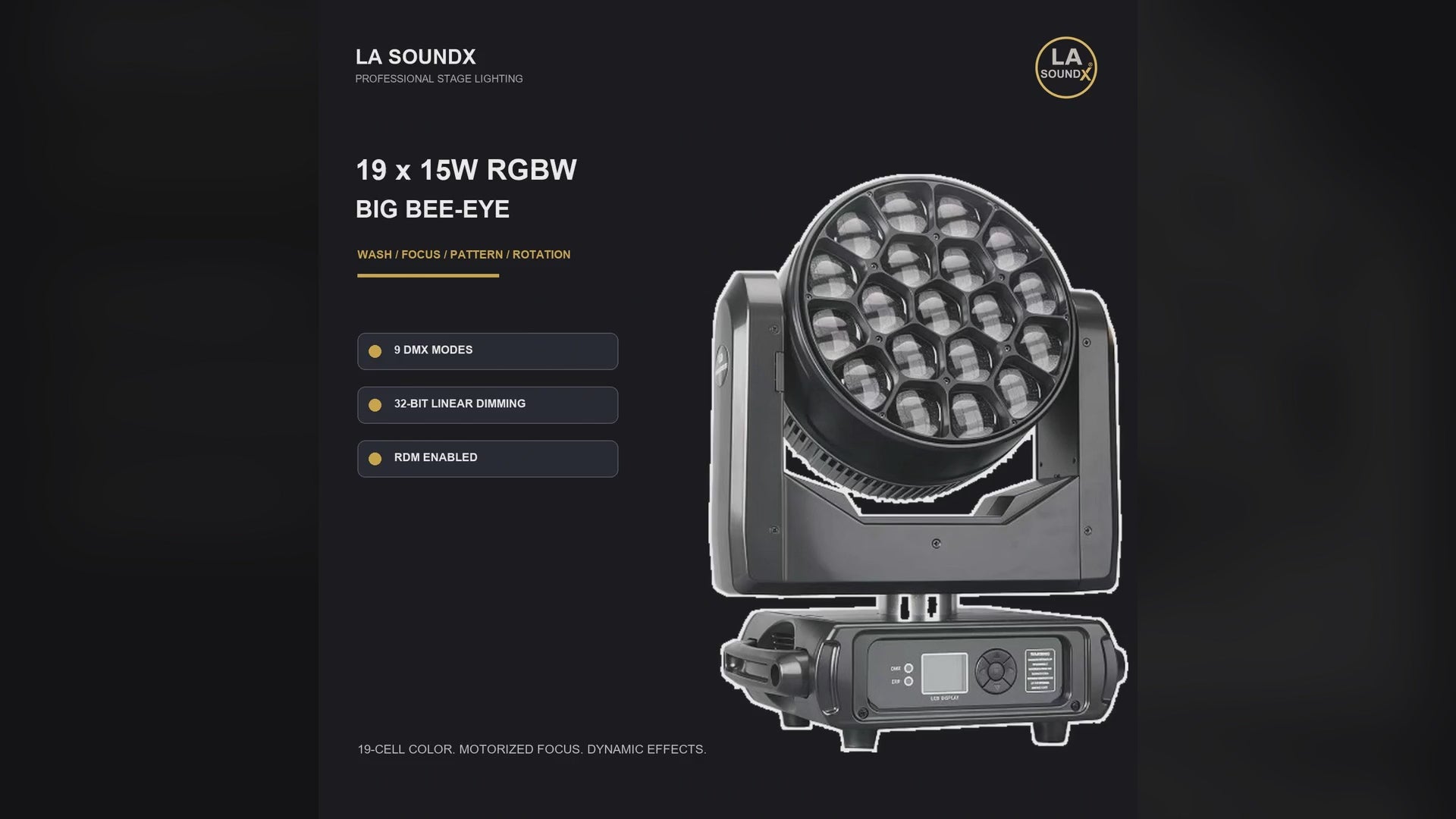 LA SOUNDX 19 x 15W Big Bee-Eye Moving Head product video delivery 023