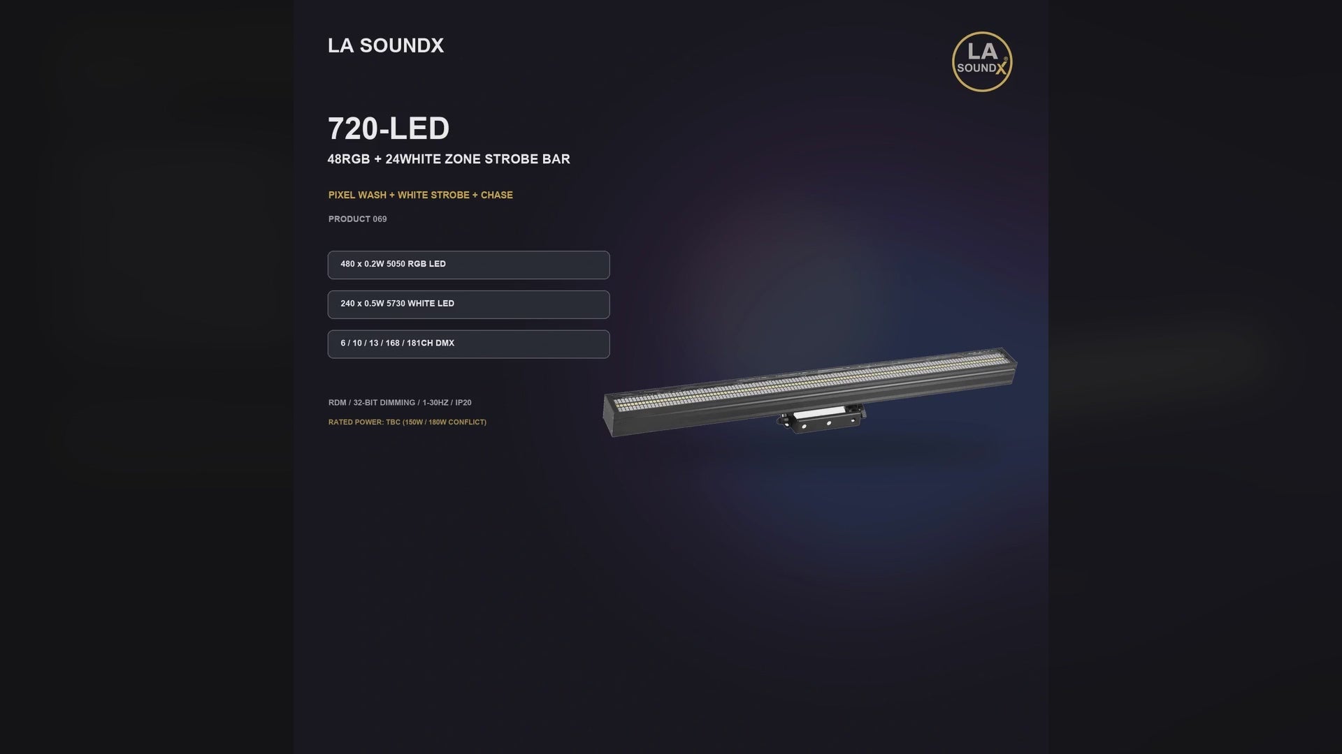 LA SOUNDX 720 LED 48RGB 24White Zone Strobe Bar product video delivery 069