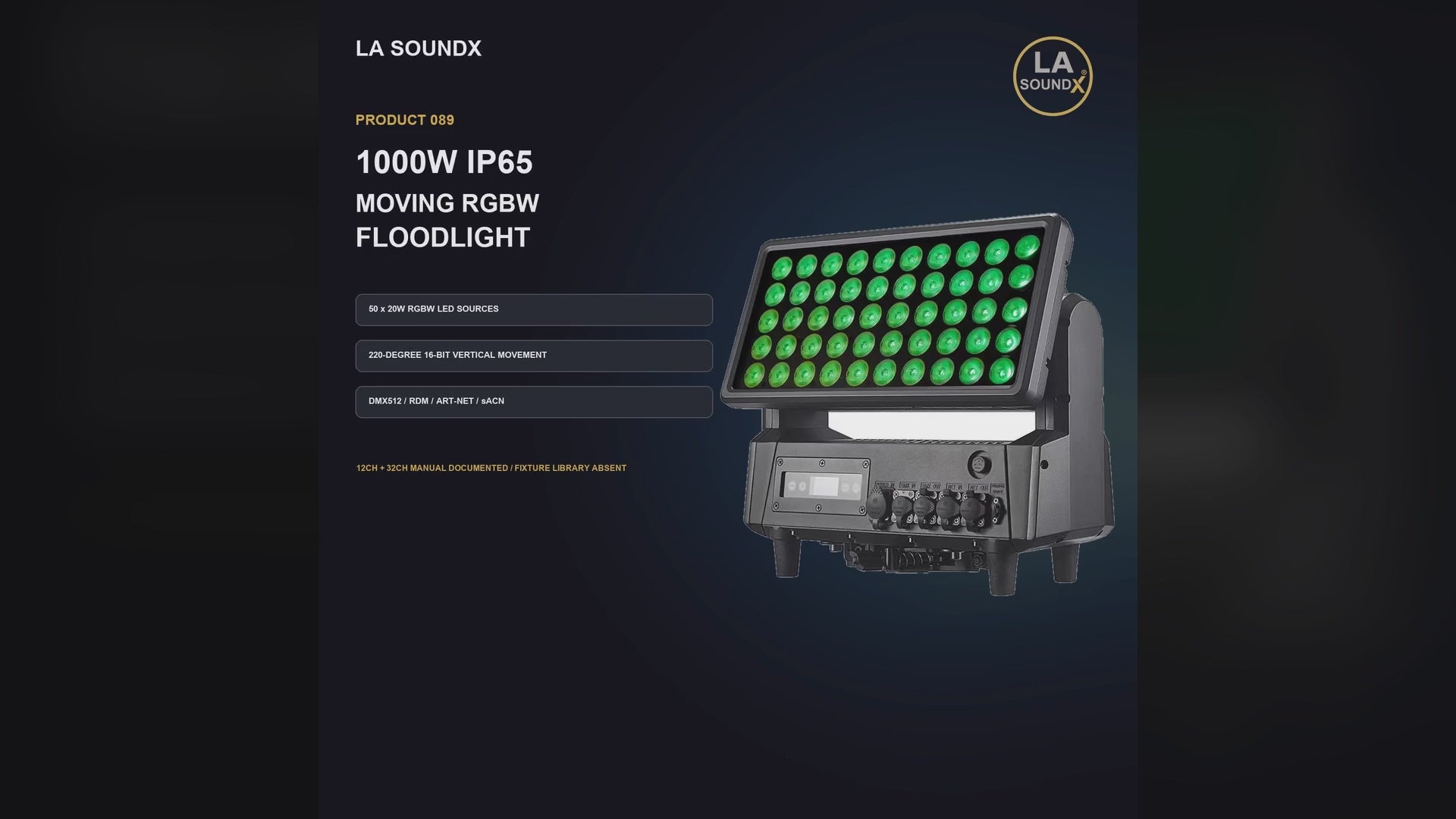 LA SOUNDX 1000W IP65 50 x 20W RGBW Moving Floodlight product video delivery 089