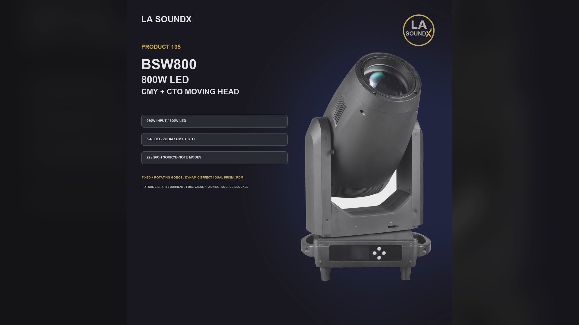 LA SOUNDX BSW800 800W LED CMY CTO 3 in 1 Moving Head product video 01 delivery 135