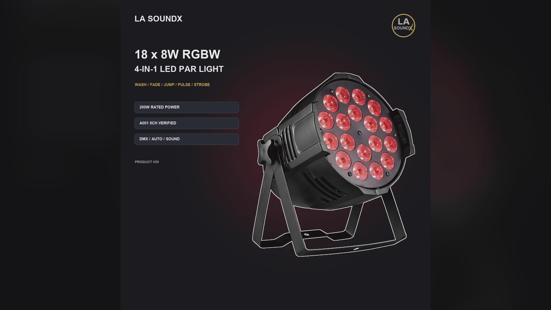 LA SOUNDX 18 x 8W RGBW 4-in-1 LED PAR light product video delivery 059