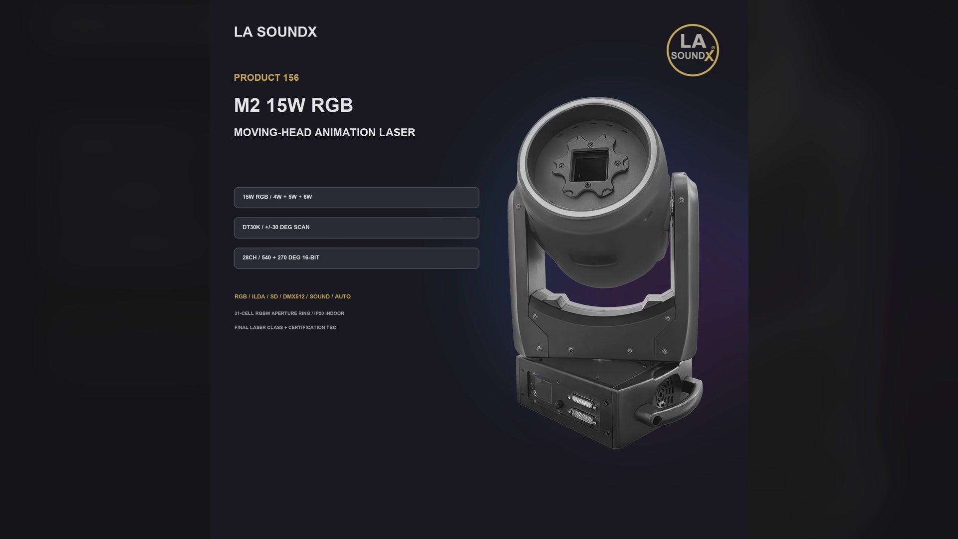 LA SOUNDX M2 15W RGB Moving Head Animation Laser product video 01 delivery 156