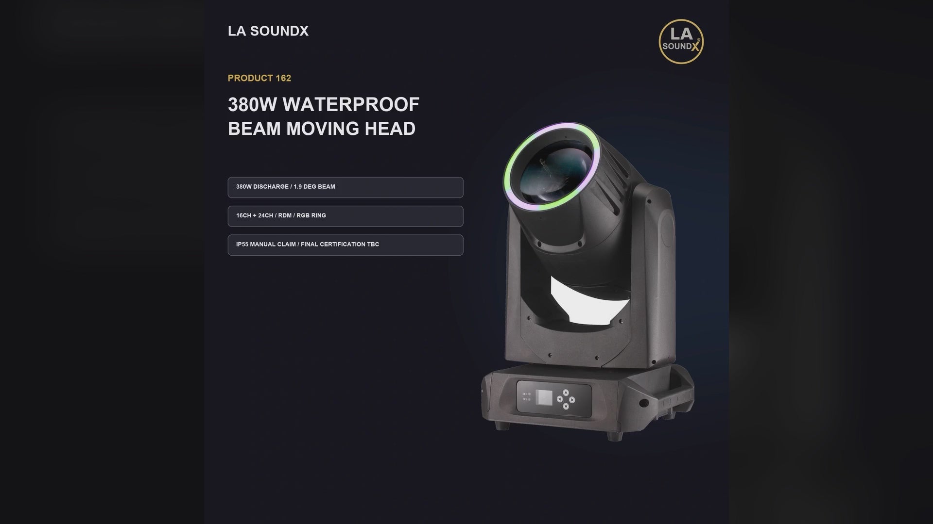 LA SOUNDX 380W IP55 Beam Moving Head with RGB Ring product video 01 delivery 162